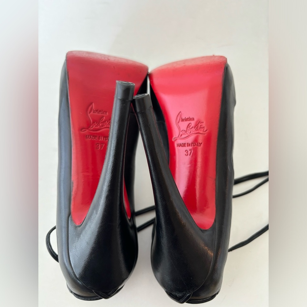 Christian Louboutin Heels 37 Black Lace Up Nappa Leather 120 mm Almond Toe - Picture 5 of 9